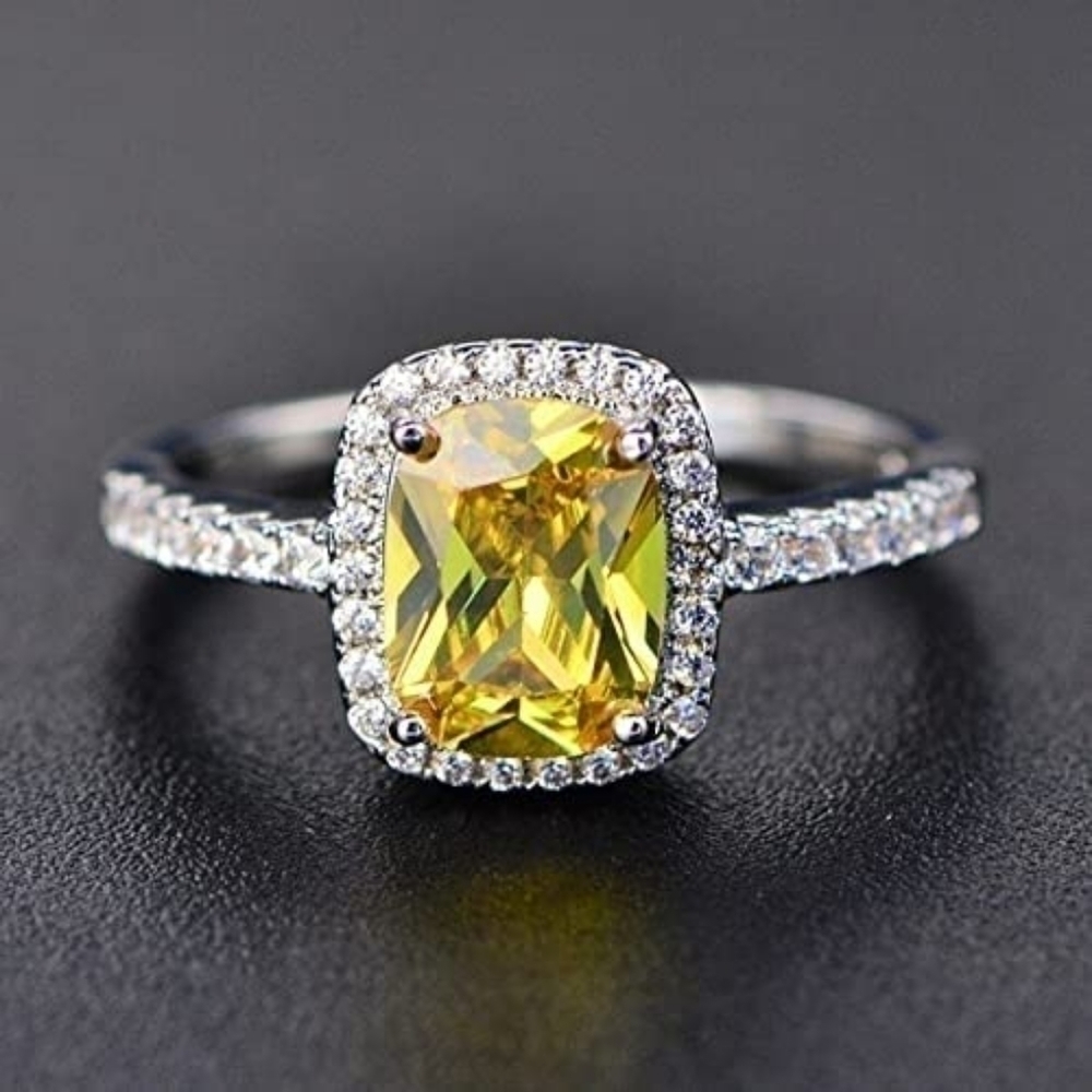 925 Sterling Silver Citrine Gemstone White Gold